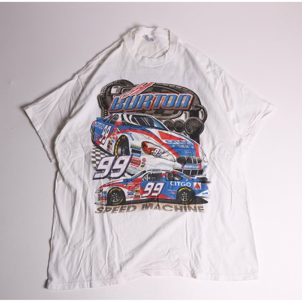 Vintage Jeff Burton NASCAR Citgo Racing T-Shirt White XL 99 Speed Machine Hanes